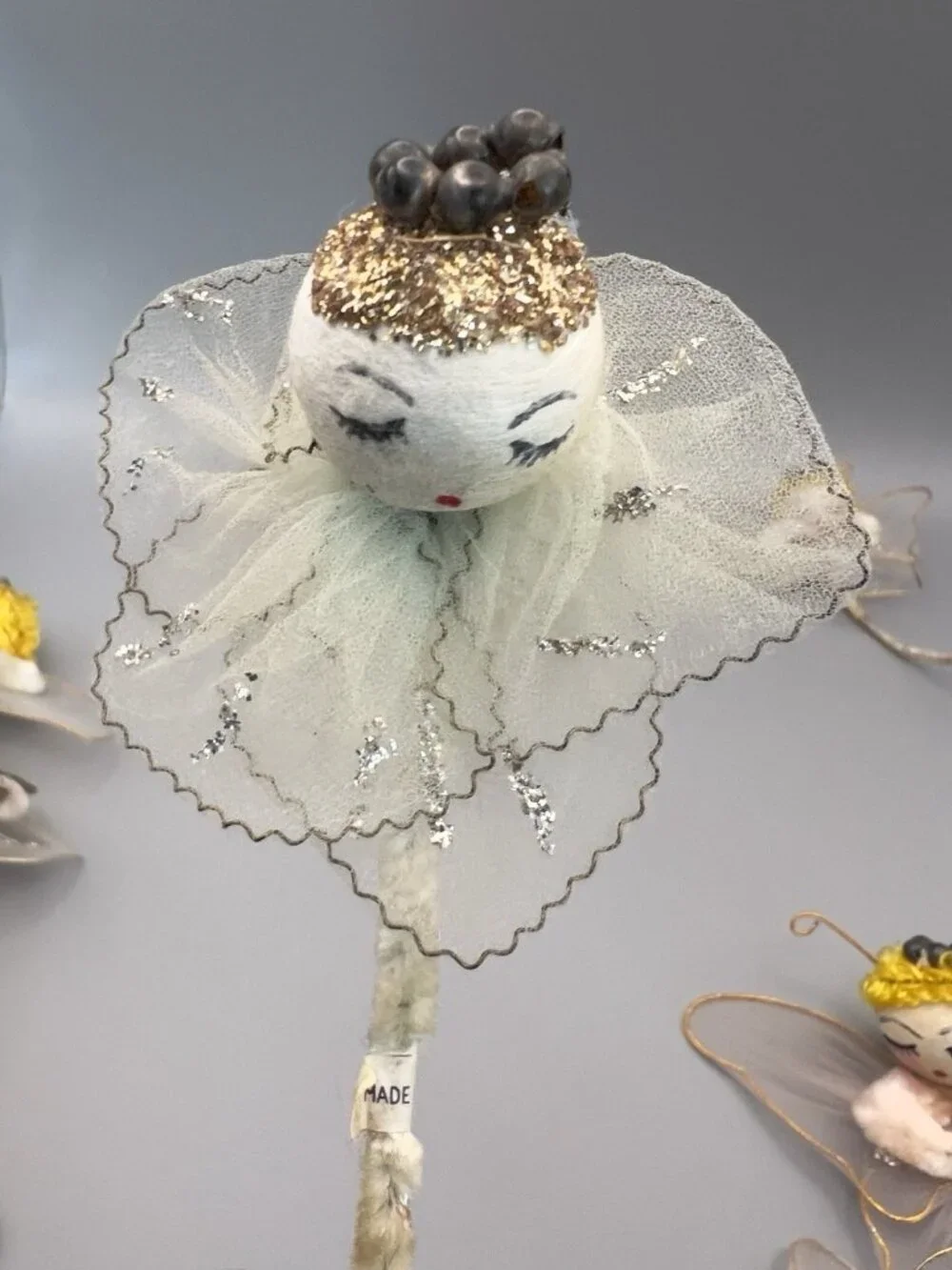 Vintage Spun Cotton Angel Ornaments Lot 8 Mid Century Japan Tulle Chenille MCM